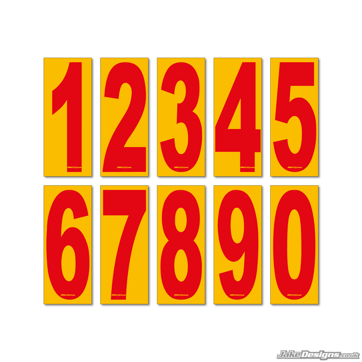 4 X Red Numbers / Letters On A Yellow Background - European / OTK Kart ...